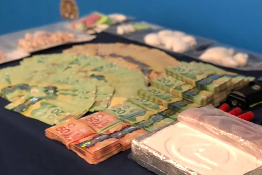 Police say items taken off the street after a February bust include drugs, money and explosive devices. (Courtesy West Shore RCMP)