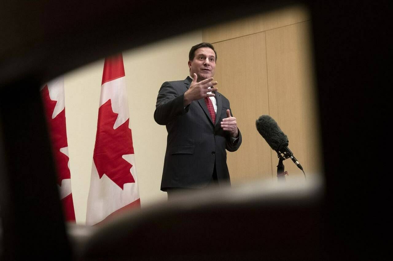 Federal Public Safety Minister Marco Mendicino speaks with reporters at a hotel Tuesday, Jan. 10, 2023, in Mexico City, Mexico. THE CANADIAN PRESS/Adrian Wyld