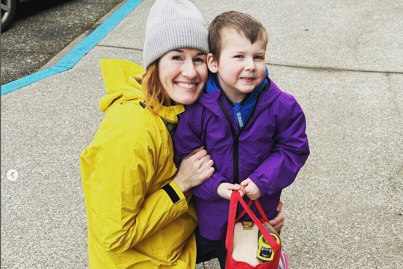 Bash Kemp and mom Liz on his first day of preschool. (Bishops Family Bicycles/Instagram)
