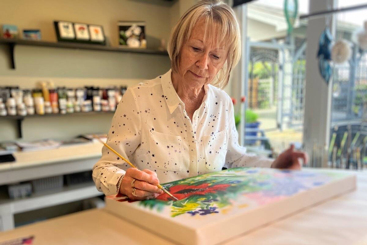 Painter Sue Leather is among the artists opening their studios to guests during the spring Oak Bay Community Artists Society studio tour on April 22 and 23. (Christine van Reeuwyk/News Staff)