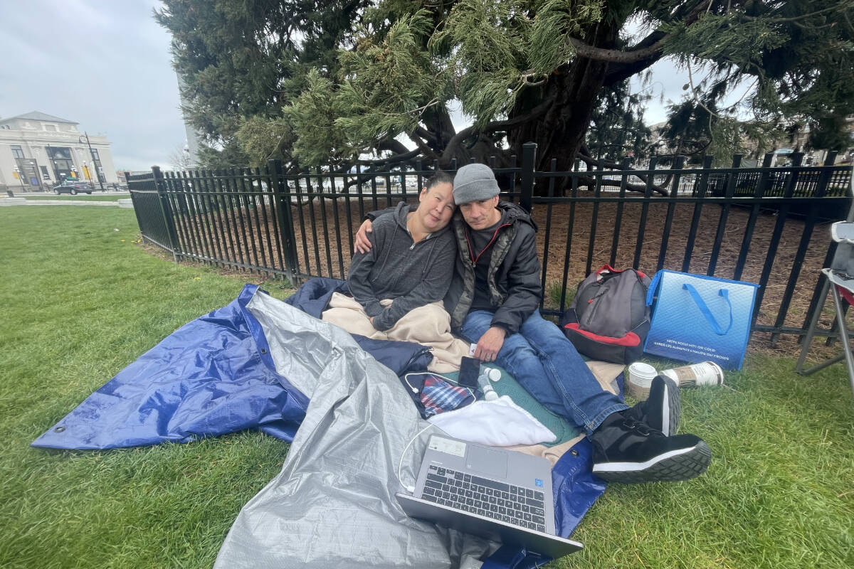 Philip and Sonja Hathaway say they will camp in front of the B.C. legislature until they receive news of when they will get their newborn daughter back. (Hollie Ferguson/News Staff)