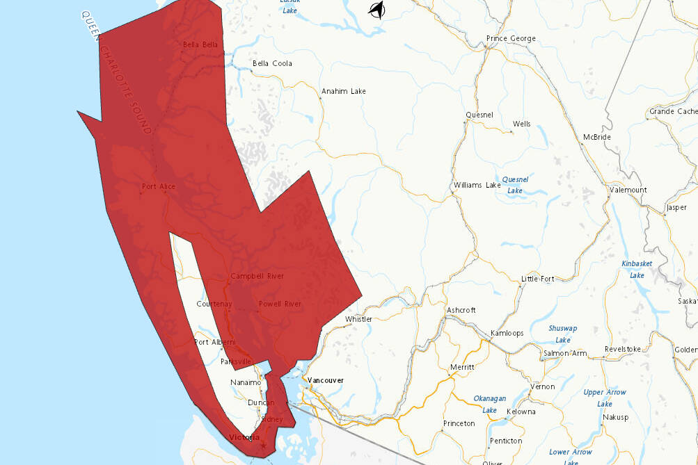 Wind warnings cover much of coastal B.C. with gusts up to 110 km/h expected on April 20. (Environment Canada)