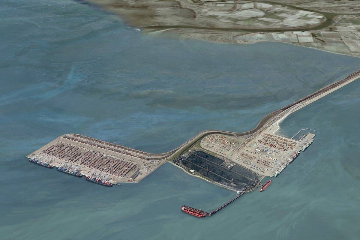 A rendering of the proposed Roberts Bank Terminal 2 Project, located to the northwest of the existing Roberts Bank terminals in Delta. Ottawa has approved the project subject to 370 legally binding conditions to protect the environment, including to prevent harm to local species, but environmentalists fear the worst. (Port of Vancouver image)