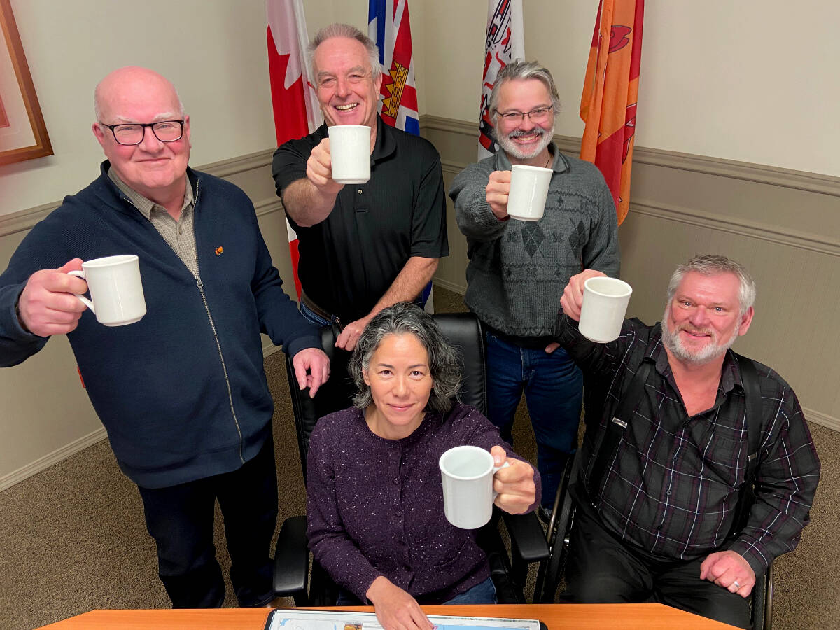 Mayor Maja Tait and councillors Jeff Bateman (left), Kevin Pearson, Tony St-Pierre, and Dana Lajeunesse, shown here at a Chamber Coffee, received another raise on Jan. 1. Missing from the photos are Al Beddows and Megan McMath. (File - Sooke News Mirror)