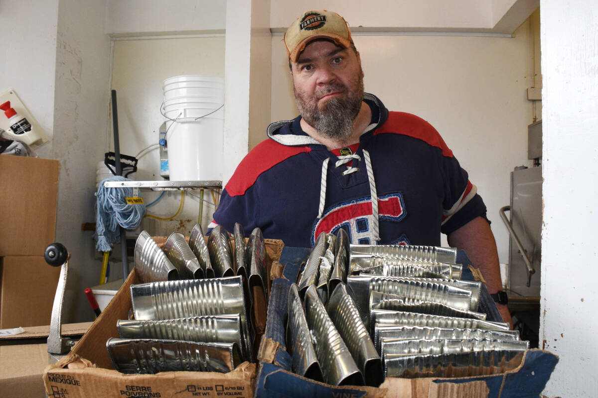Brad DeClercq, owner of Starboard Grill at Harbour Quay, is frustrated at the lack of commercial recycling in Port Alberni. (April 21, 2023) (SUSAN QUINN/ Alberni Valley News)