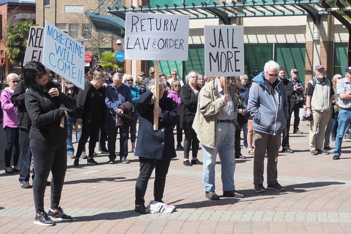 More than 200 people turned out to Diana Krall Plaza Thursday, April 27, to demand action on social disorder. (Chris Bush/News Bulletin)