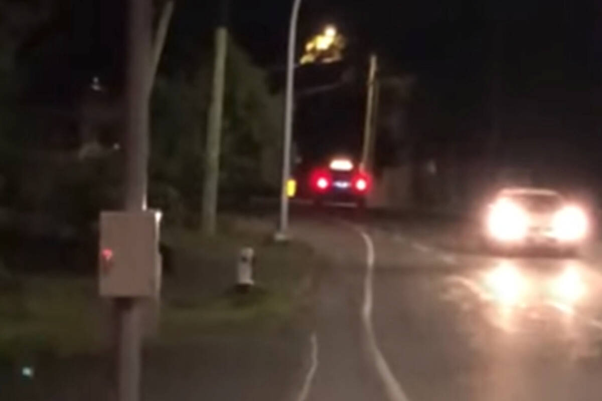The West Shore RCMP is looking for the driver and any passengers who were in this white car and may have witnessed a carjacking incident in Colwood on April 15. (Courtesy West Shore RCMP)