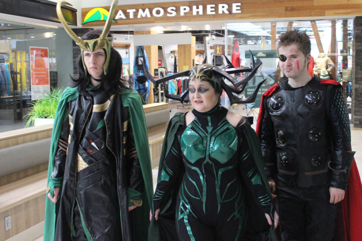 Curious Comicon Nanaimo takes place at Country Club Centre Saturday, May 6. Pictured here are Alex Carnegie, Deb Carnegie and Sam Carnegie, a.k.a. Loki, Hela and Thor, at the 2022 event. (News Bulletin file photo)