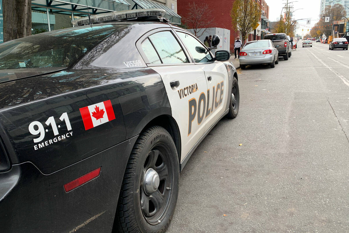A man was arrested early Monday morning in Vic West after officers responded to a report of a break-and-enter. Police say the man has already been arrested 12 times this year and is relatively new to the region. (Black Press Media file photo)