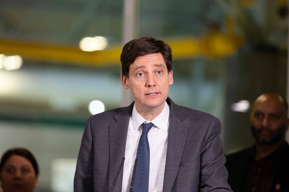 Premier David Eby is welcoming proposed federal bail reform changes, but he’s calling on Ottawa to pass Bill C-48 during its current session. Eby pictured at an announcement in Surrey on Friday, Feb. 10, 2023. (Anna Burns)