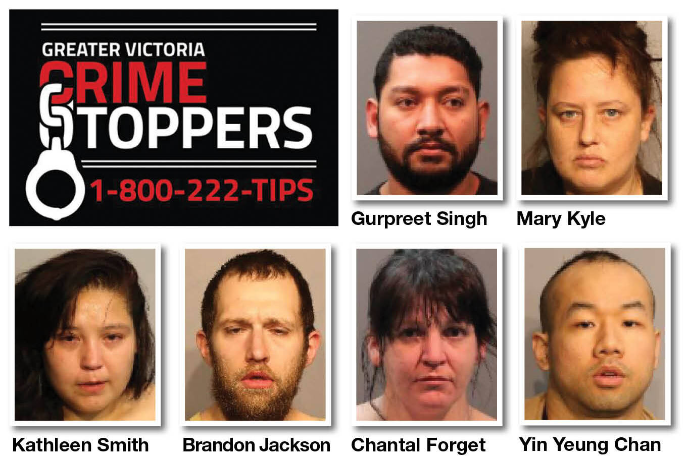 Anyone with information on any of these individuals is asked to call 1-800-222-TIPS (8477) or visit the website victoriacrimestoppers.ca for more information. (Courtesy of Crime Stoppers)