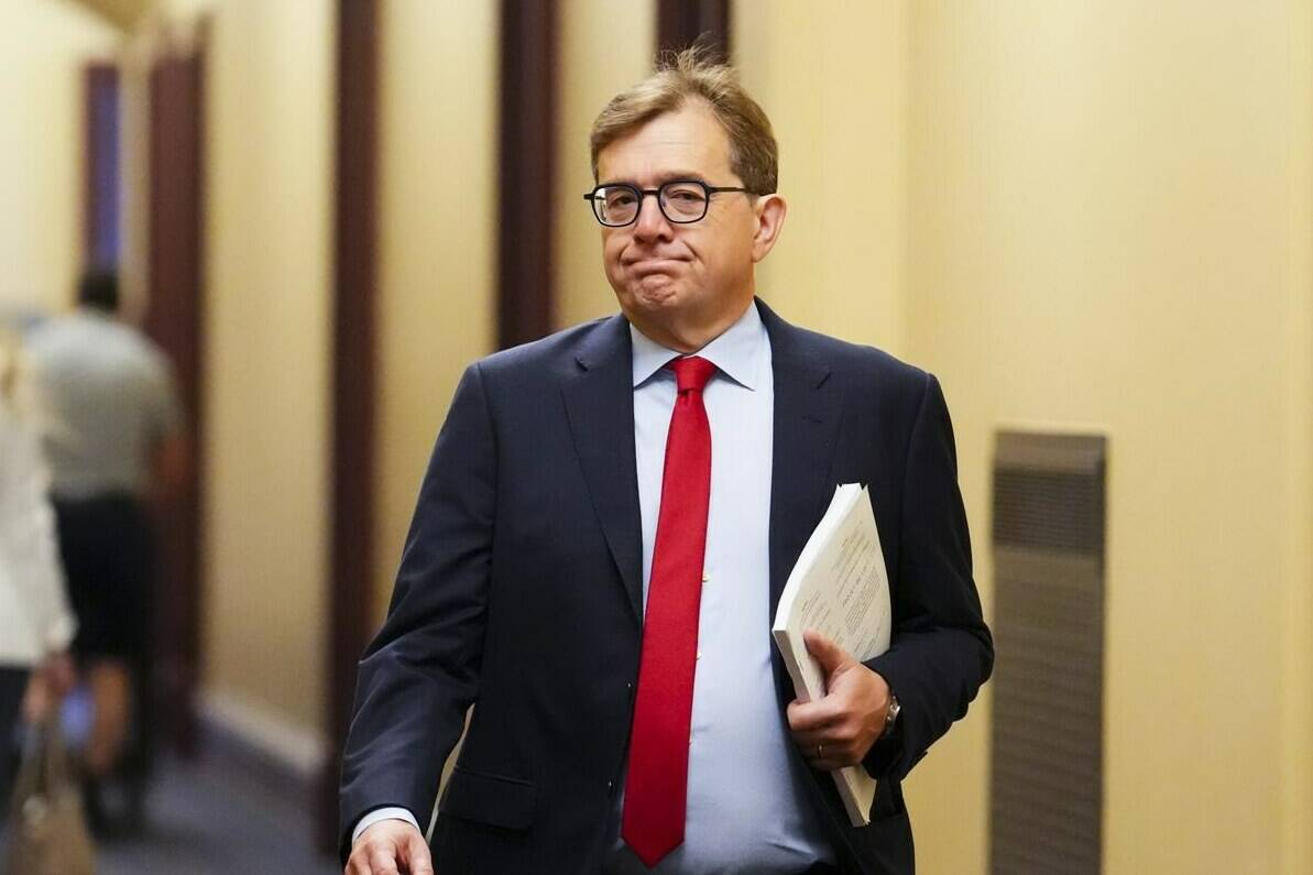 Minister of Natural Resources Jonathan Wilkinson arrives to a cabinet meeting on Parliament Hill in Ottawa on Tuesday, May 30, 2023. Wilkinson says Canada won’t be “cutting corners” as it overhauls the permitting process for energy projects. THE CANADIAN PRESS/Sean Kilpatrick