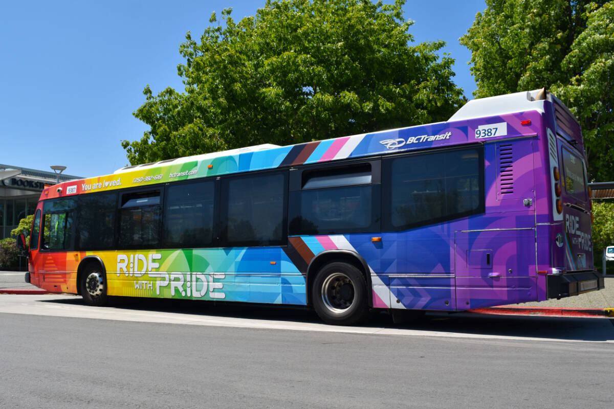 This is BC Transit’s first-ever Pride Bus, which will be in service and running on a variety of routes in the Victoria Regional Transit System through June and July. (BC Transit photo)