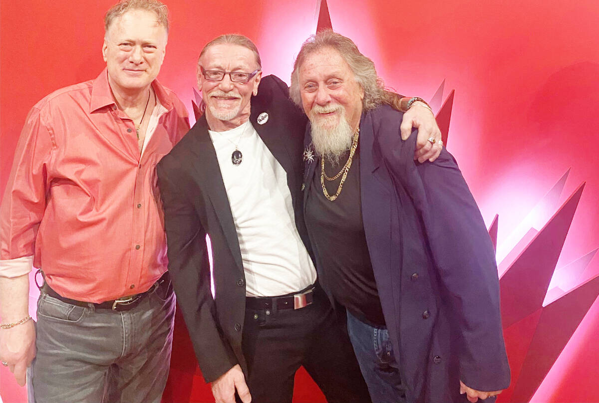 Frank Ludwig with other former Trooper bandmates Tommy Stewart and Doni Underhill at the induction ceremony in Calgary. (Photo courtesy Robert Stewart & Ray Connell)