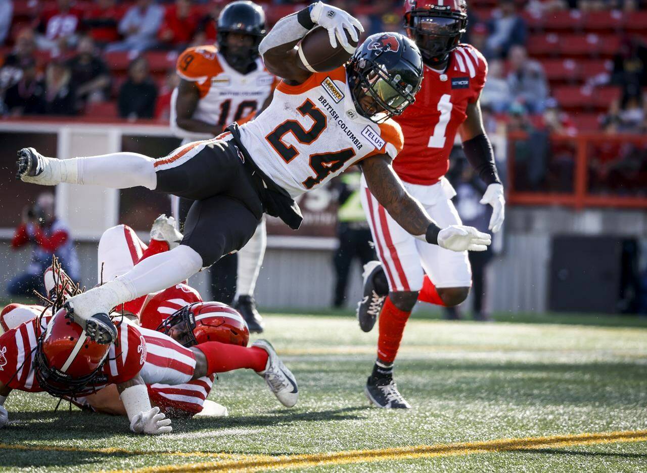 BC Lions running back James Butler dives in for a touchdown during first half CFL football action against the Calgary Stampeders in Calgary, Saturday, Sept. 17, 2022. Do you know how many teams are in the Canadian Football League?THE CANADIAN PRESS/Jeff McIntosh