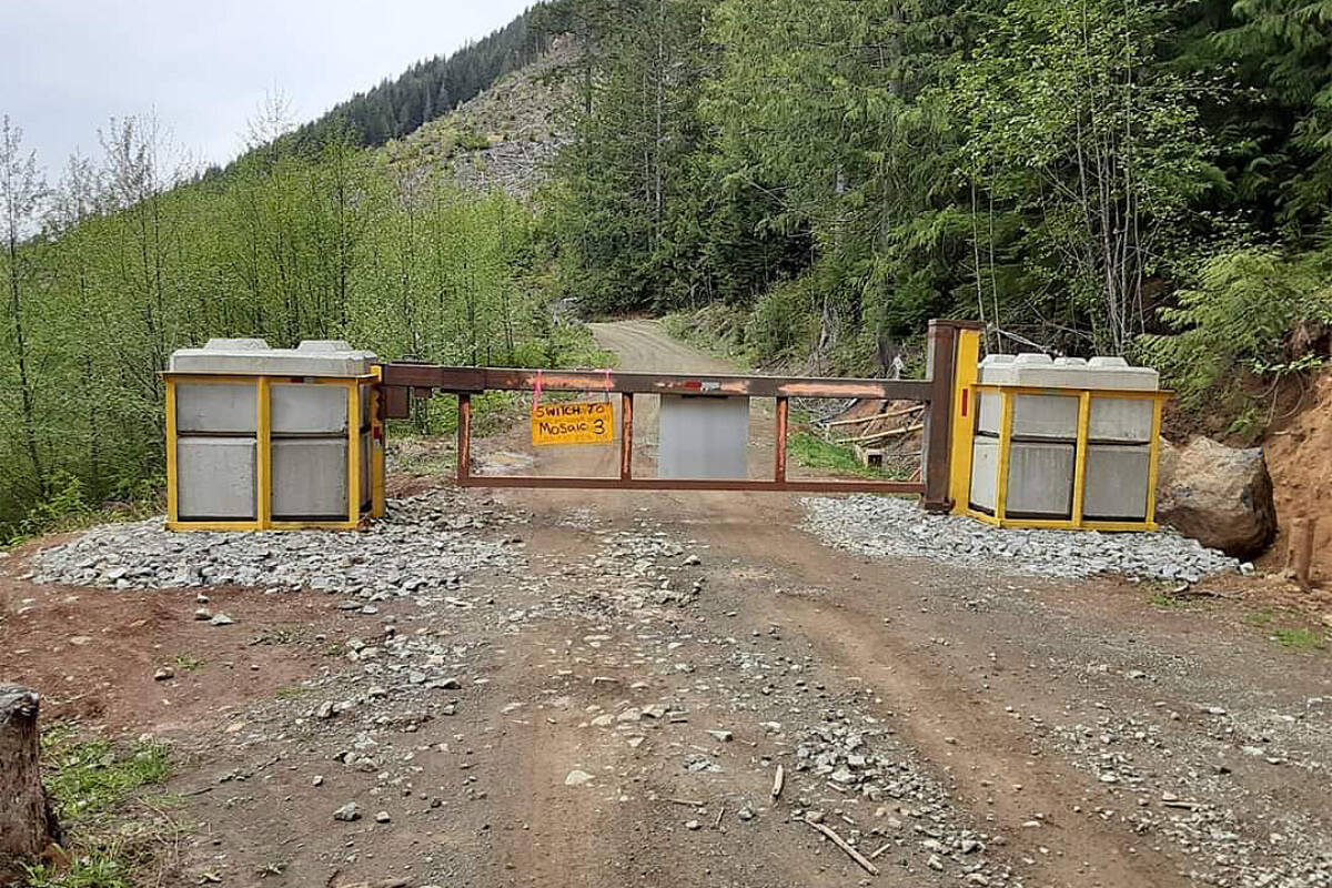 Mosaic Forest Management is restricting access to roads on its privately owned lands for emergency use only in June 2023. Gates, such as this one on Comox Main, prevent public access. (ROB FROLIC PHOTO)