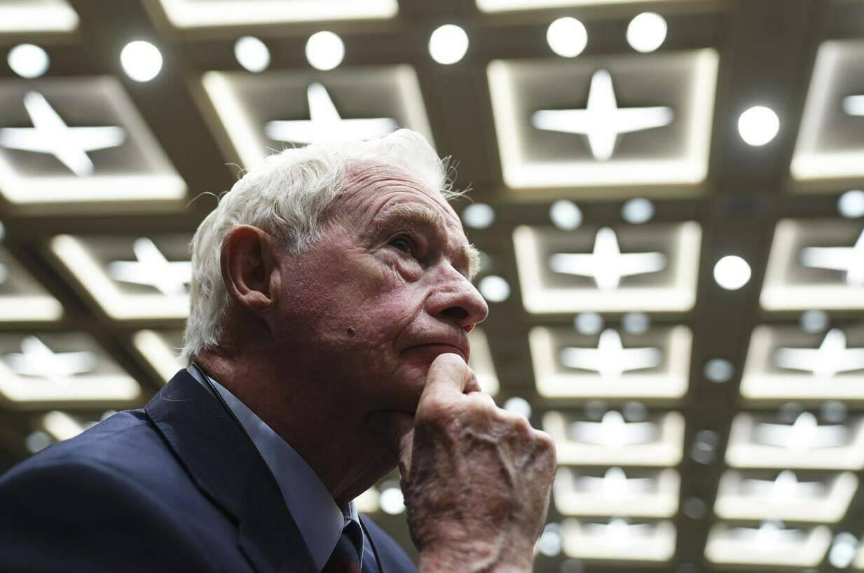 David Johnston, Independent Special Rapporteur on Foreign Interference, appears as a witness at the Procedure and House Affairs Committee on Parliament Hill in Ottawa on Tuesday, June 6, 2023. Johnston says he is stepping down from his role, citing the highly partisan atmosphere around his work. THE CANADIAN PRESS/Sean Kilpatrick