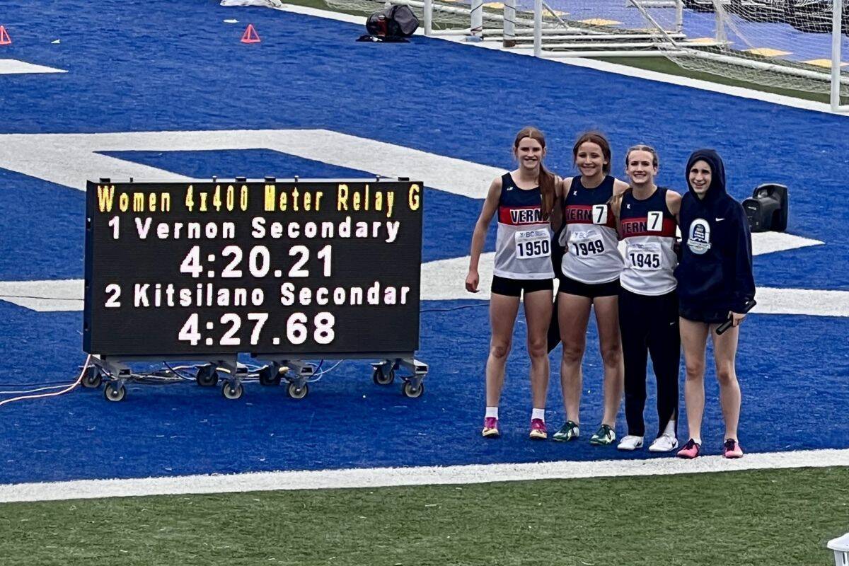 The foursome of Charlotte Routley, Lyriq Nerling, Chloe Bicknell and Caelyn Fitzpatrick after setting a provincial record in the 4 x 400 m relay. (Contributed)