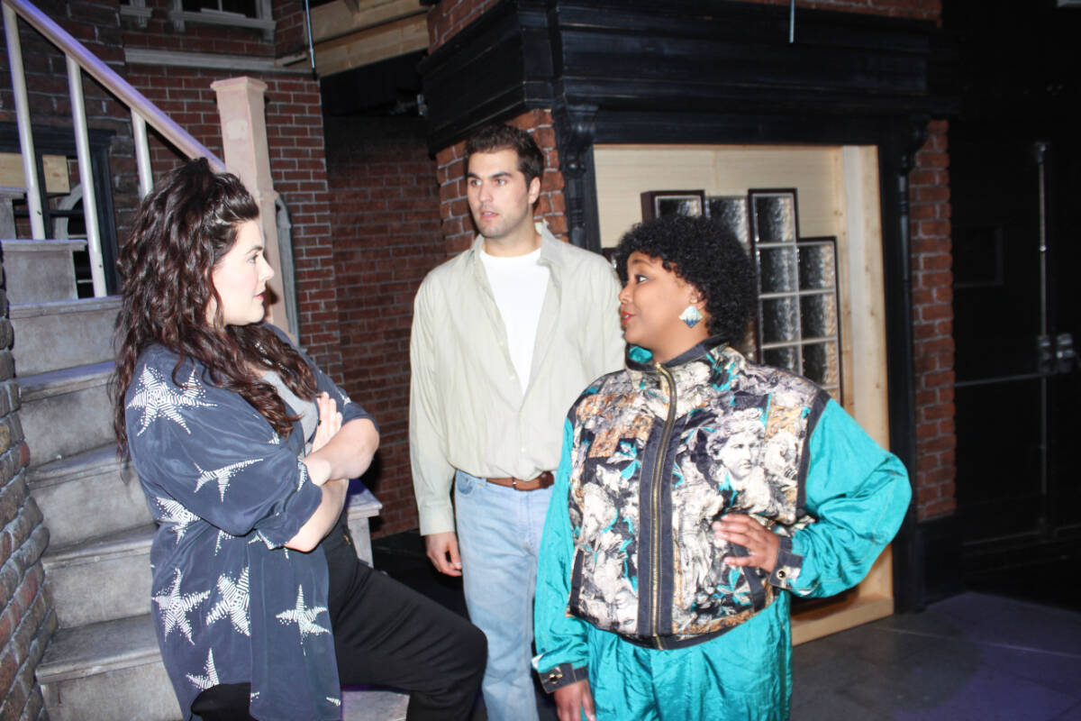 Scene from Ghost The Musical, from left, includes: Jennie Neumann (Molly Jensen), Jacob Woike (Sam Wheat) and Madeleine Eddy (Oda Mae Brown). (Photo by Don Bodger)