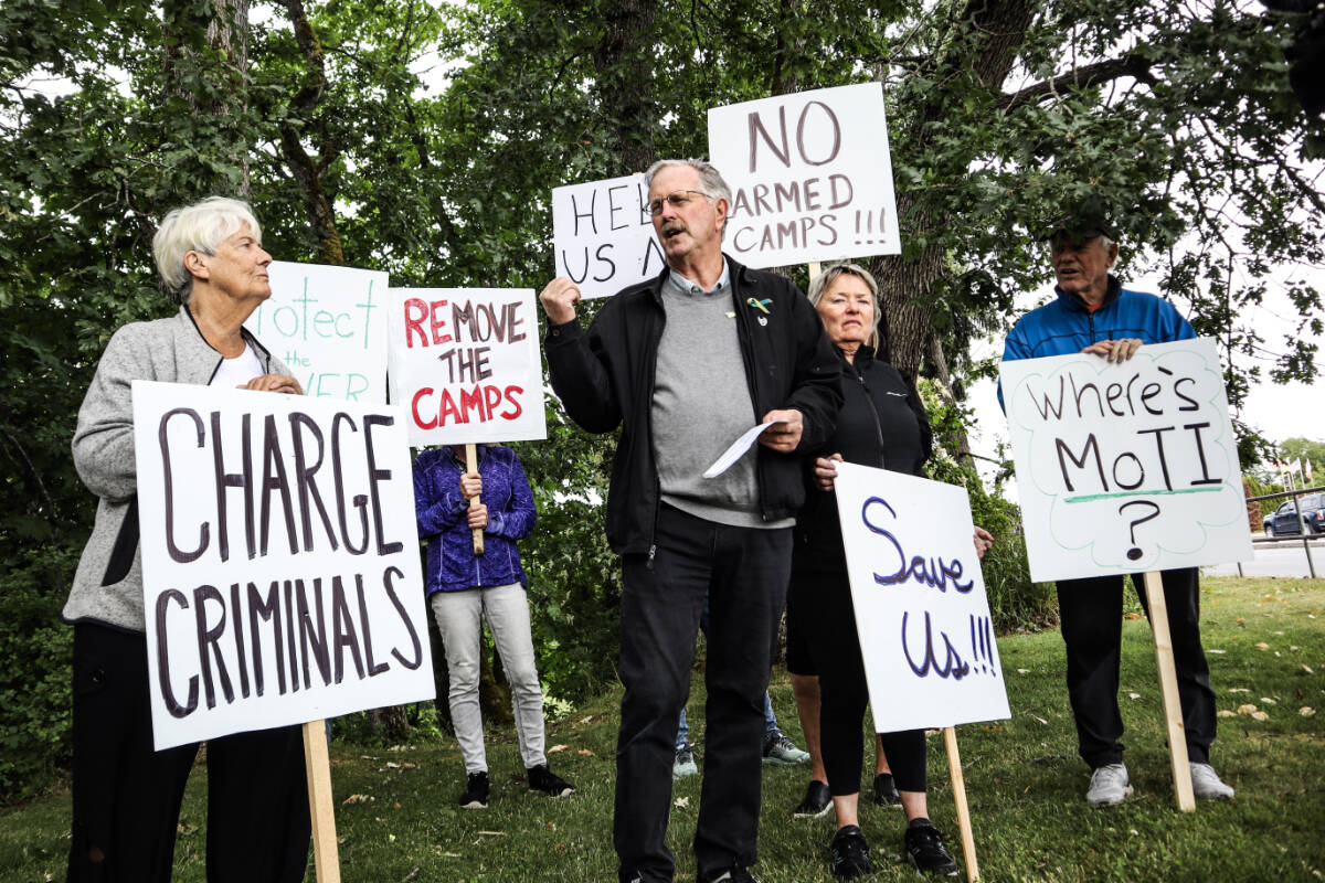Newcastle residents rally at Pearson Park to demand action from the government on Tuesday, June 20, after a man was shot near an encampment along the banks of Millstone River last week. (Bailey Seymour/News Bulletin)