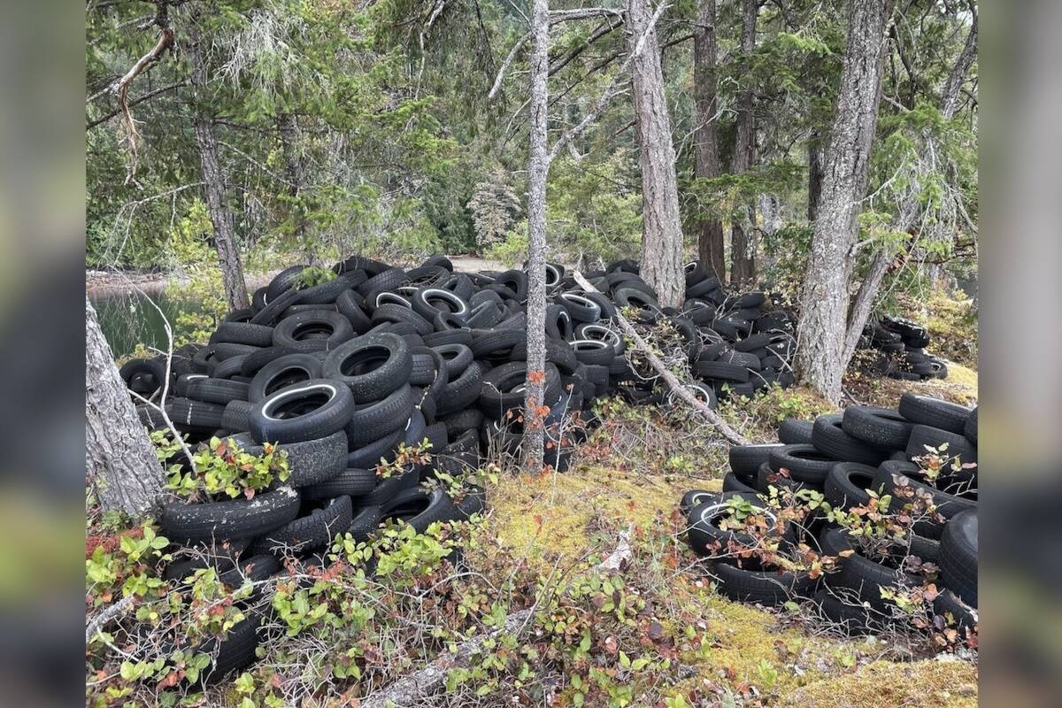 Besides landfills, tires are commonly dumped on beaches or in forest areas in British Columbia. The new partnership between Ocean Legacy and the B.C. Tire Stewardship aims to reduce tire pollution, and bolster recycling of discarded tires in the province. (Tire Stewardship B.C./Contributed to Black Press Media)