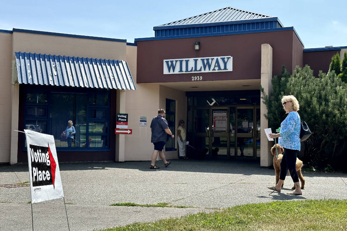 A steady stream of voters flowed into Willway Elementary School Saturday, June 24, as Langford-Juan de Fuca residents cast their votes in a provincial byelection. (Justin Samanski-Langille/News Staff)