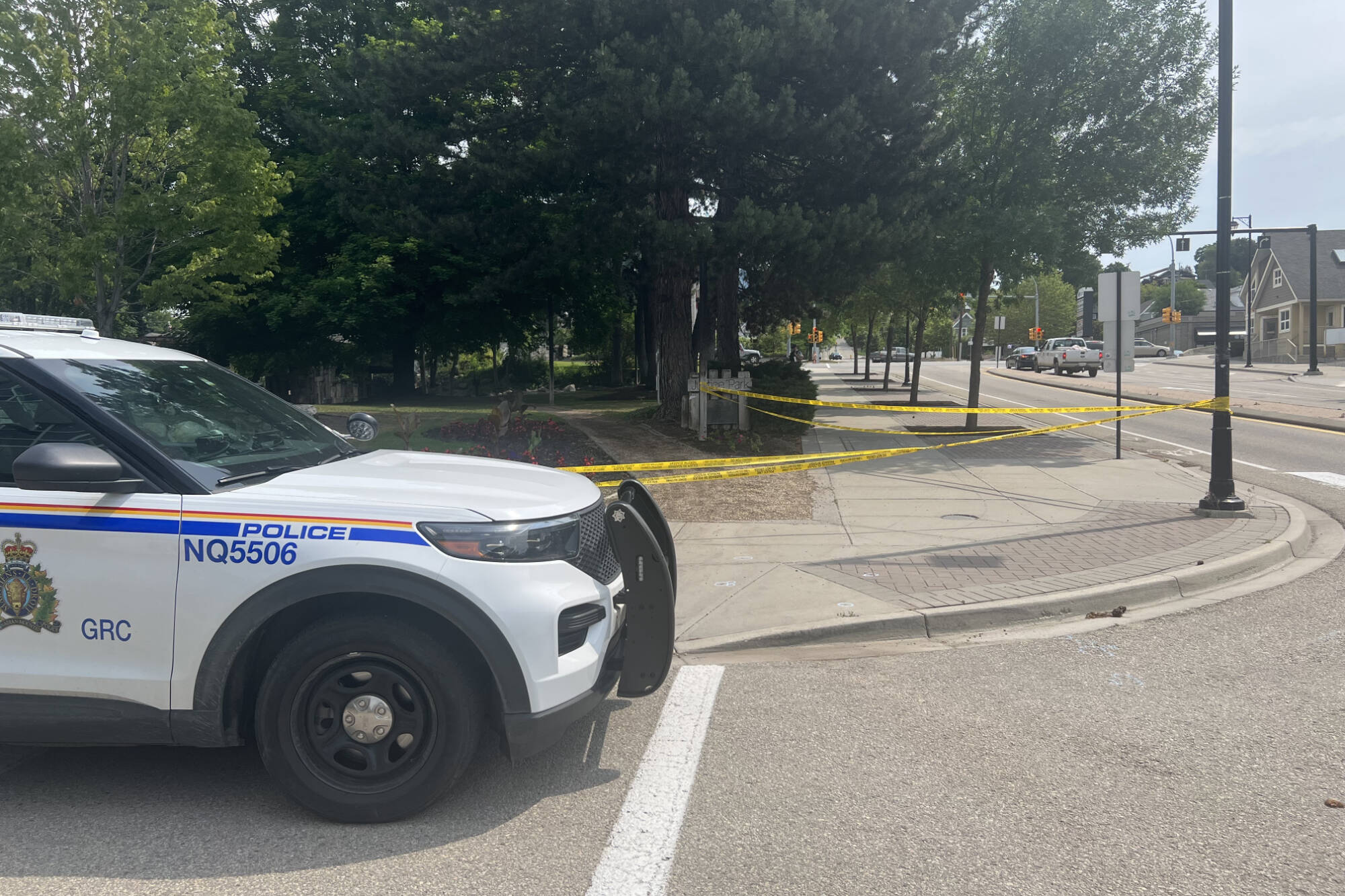 Police in Vernon investigated after a person was found with severe burns from an incident that is believed to have occurred in Justice Park early Friday morning, June 23, 2023. Police confirmed Tuesday, June 27, that the person died in hospital that same day. (Brendan Shykora - Morning Star)