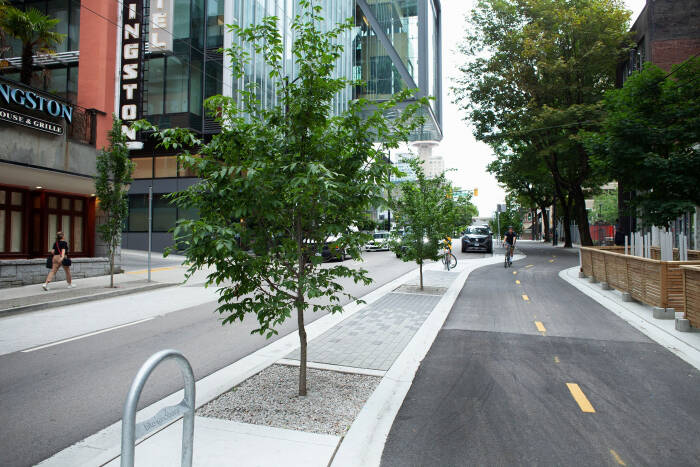 A trench rainwater tree plant in Vancouver on Richards Street to help cool the surface area of the local environment. (Courtesy of PICS)
