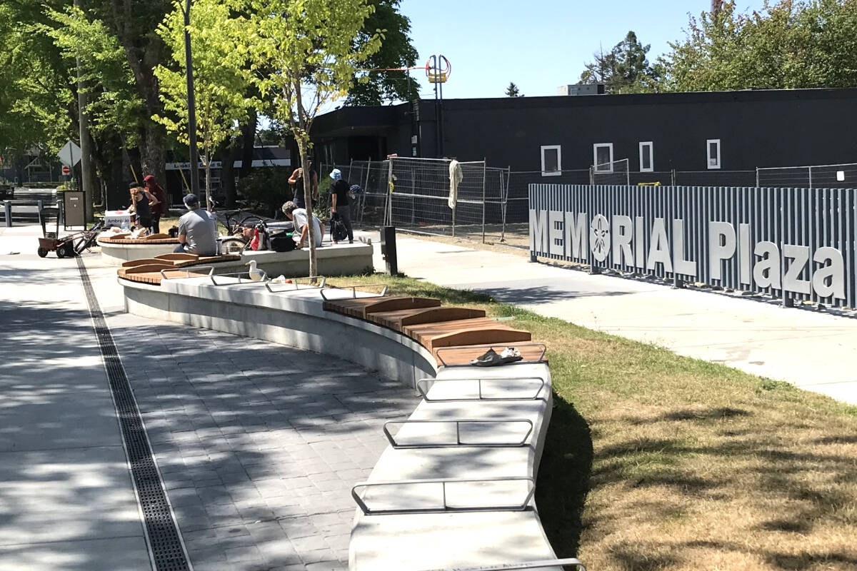 Parksville council has directed city staff to begin the process of defining Memorial Plaza as a “sensitive area” where shelter and overnight stays are prohibited. (Kevin Forsyth photo)
