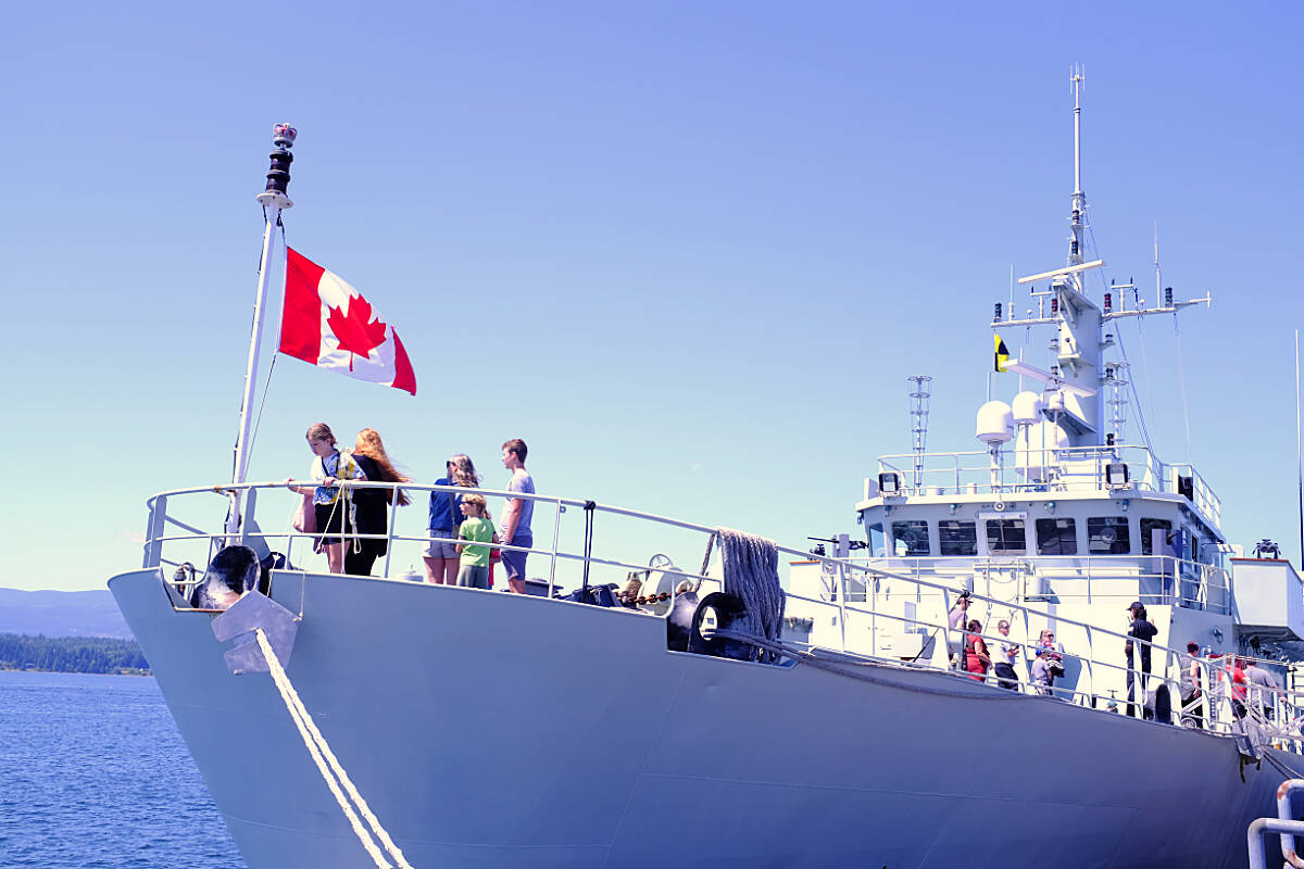 The HMCS Edmonton was docked at Comox’s Government Wharf on Sunday, July 9. Members of the public were invited to tour the vessel. (Olivier Laurin / Comox Valley Record)