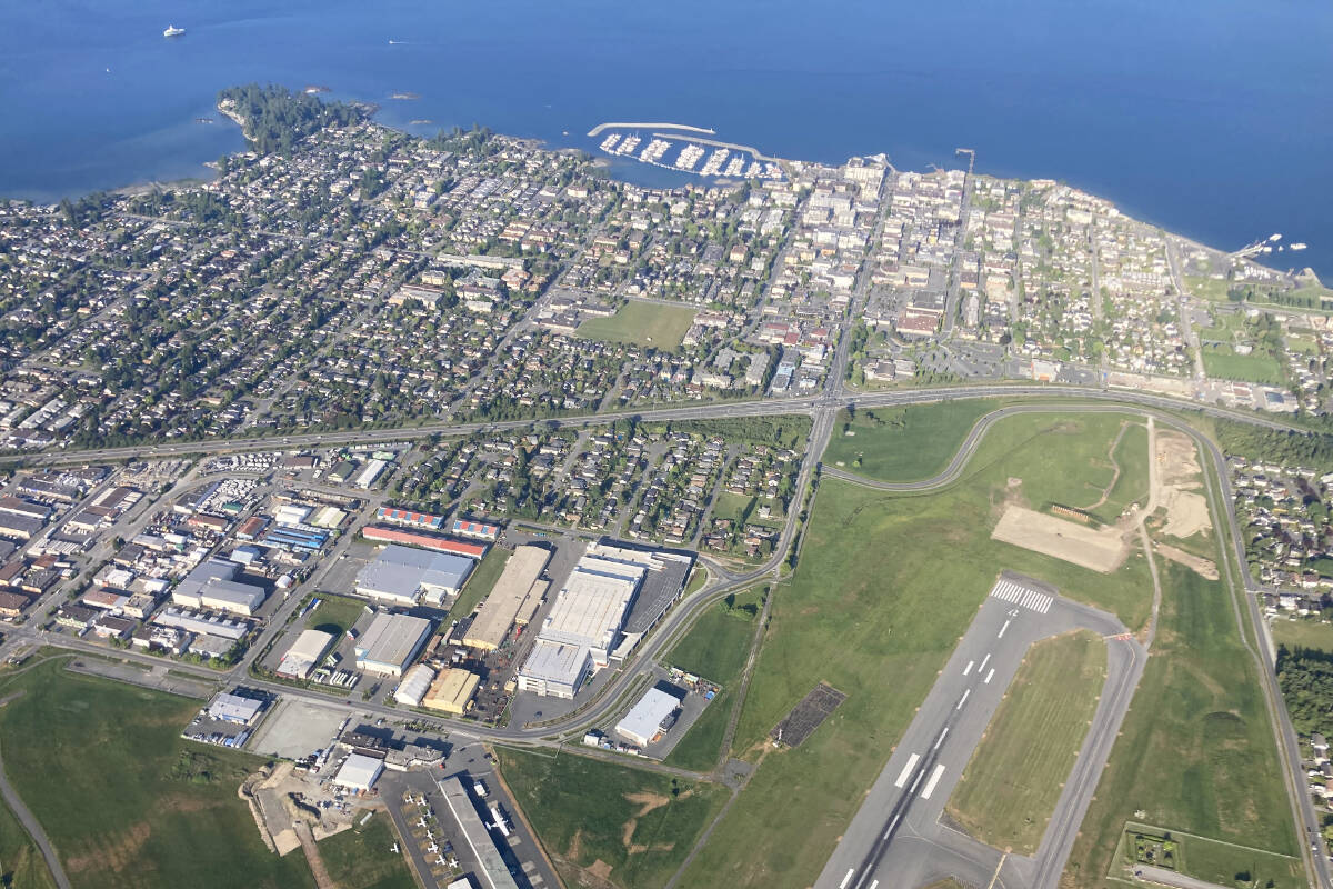 An aerial photo of Victoria International Airport on May 28. (Bailey Moreton/News Staff)