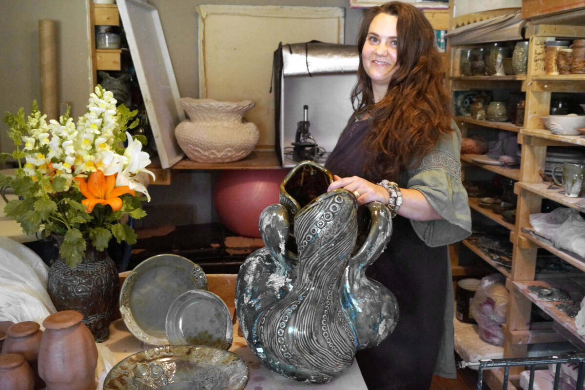 Sydnie Johnson’s cellular-inspired ceramic pottery is featured in the Sooke Fine Arts Show, which runs from July 29 through to Aug. 7 at the Sooke Leisure Complex. (Rick Stiebel - Sooke News Mirror)