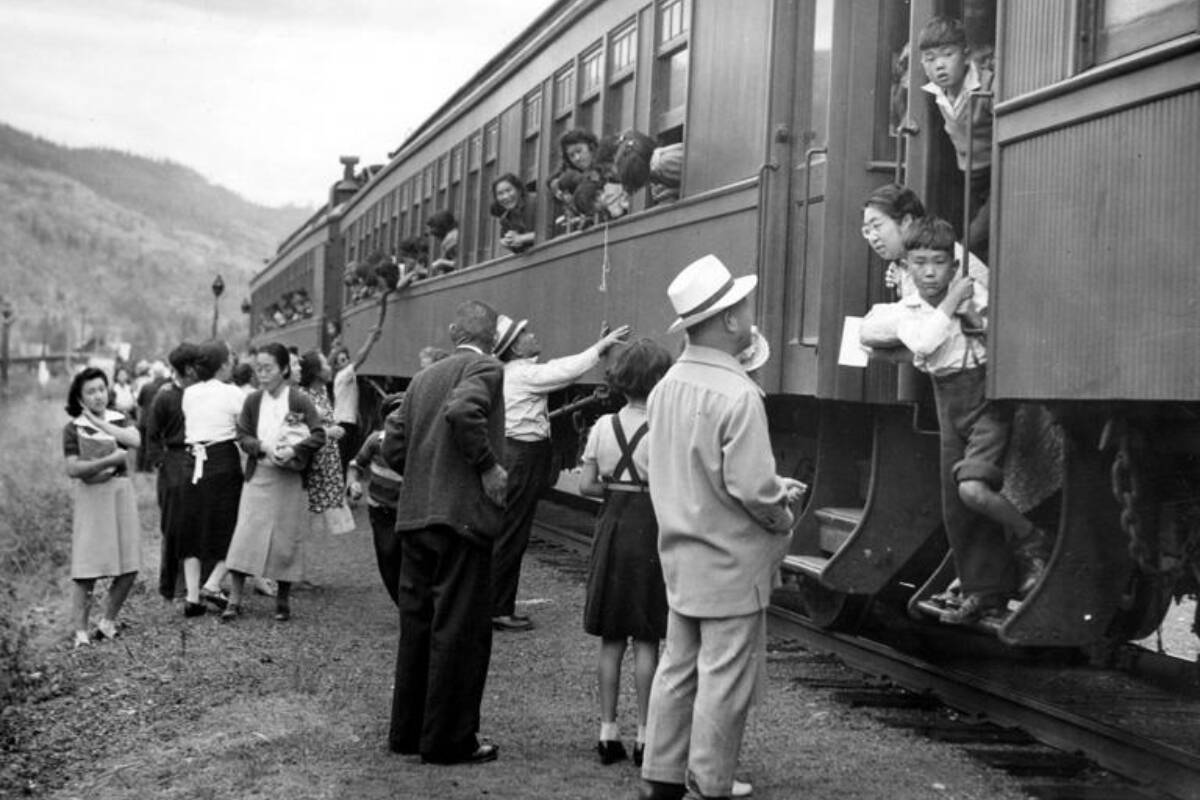 Evacuees leaving Vancouver for the internment camps at Slocan, 1942. (Leonard Frank, Nikkei National Museum, 1994.69.4.29)