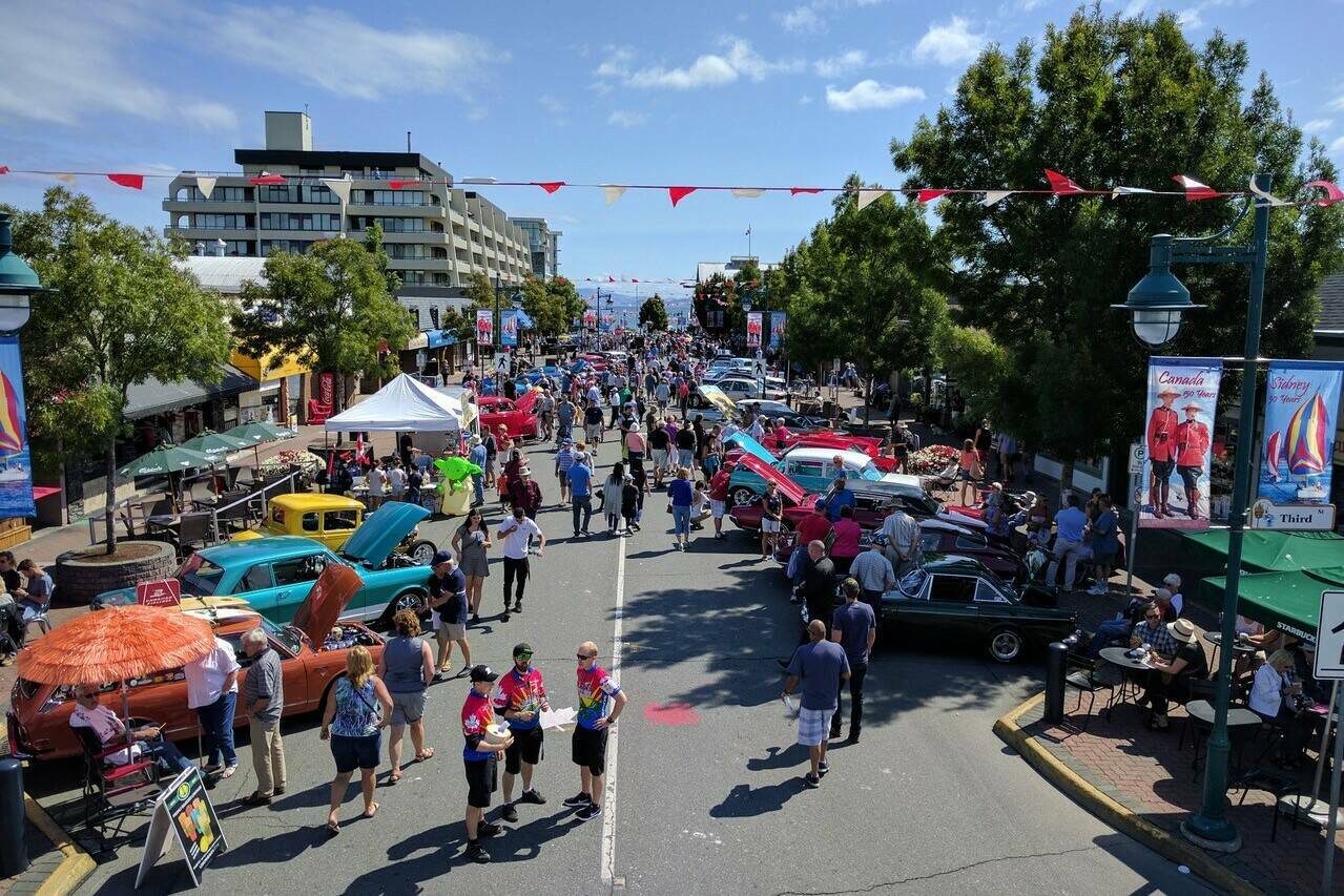 The Torquemasters Auto Extravaganza, with the Sidney, B.C. backdrop. (Ken Coward/Contributed to Black Press Media)