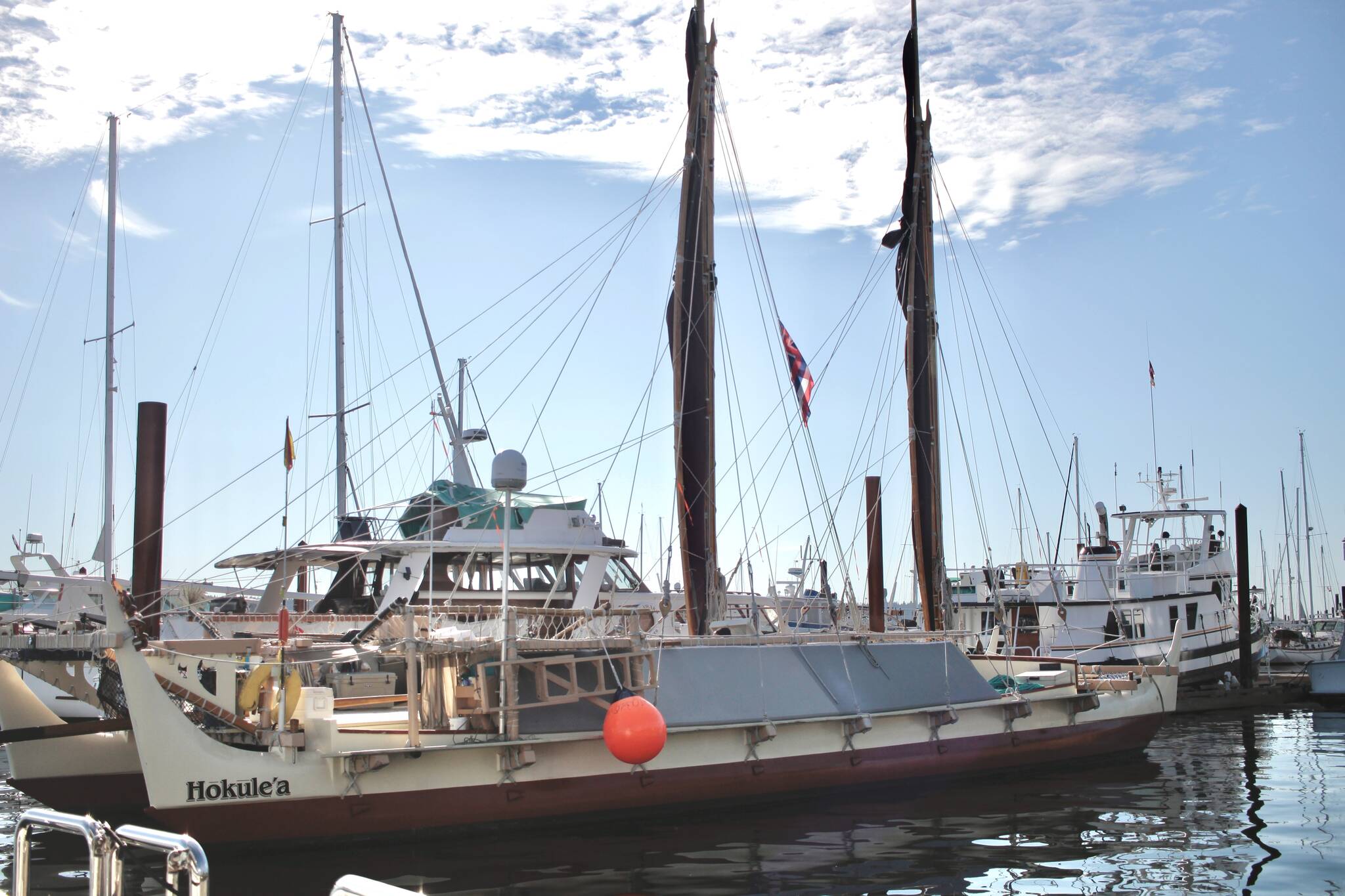 The Hokulea vessel docked in Campbell River's Discovery Harbour Marina on Aug. 3, 2023. Photo by Marc Kitteringham/Campbell River Mirror