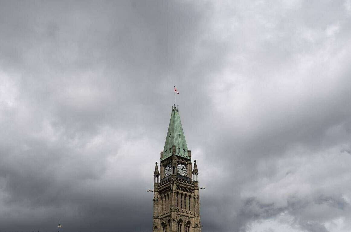 Storm clouds pass by the Peace tower and Parliament hill Tuesday August 18, 2020 in Ottawa. THE CANADIAN PRESS/Adrian Wyld