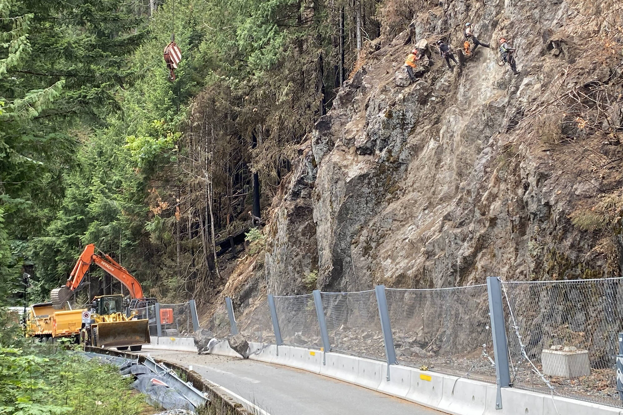 Work continues to stabilize the slope along Highway 4 east of Port Alberni. (PHOTO COURTESY BC MINISTRY OF TRANSPORTATION AND INFRASTRUCTURE)