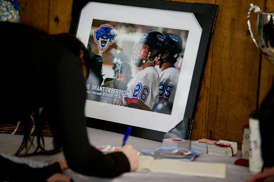 Fans signed a book of condolences for Grant Gilbertson at the Peninsula Panthers game in 2022. (Black Press Media file photo)