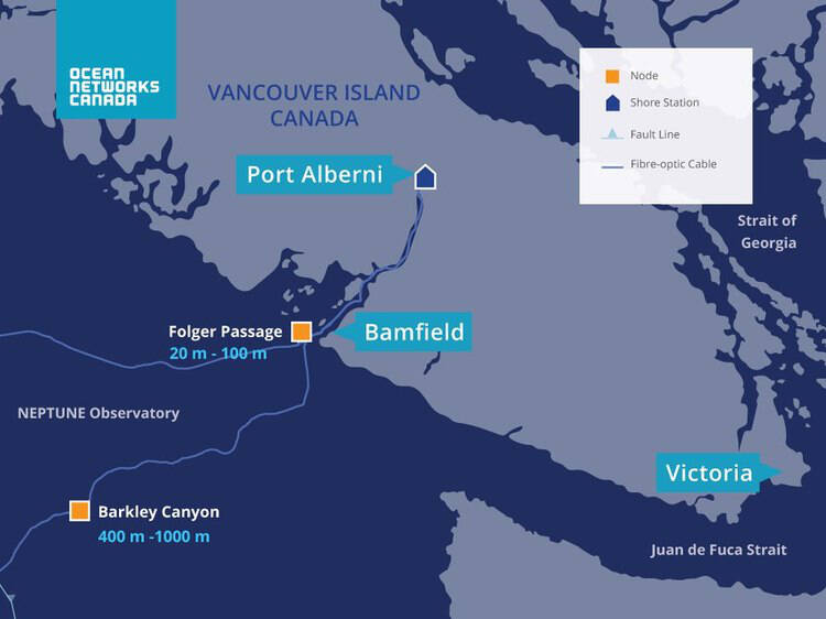 Folger Passage and Barkley Canyon have recorded record-high daily average temperatures. (Courtesy Ocean Networks Canada)