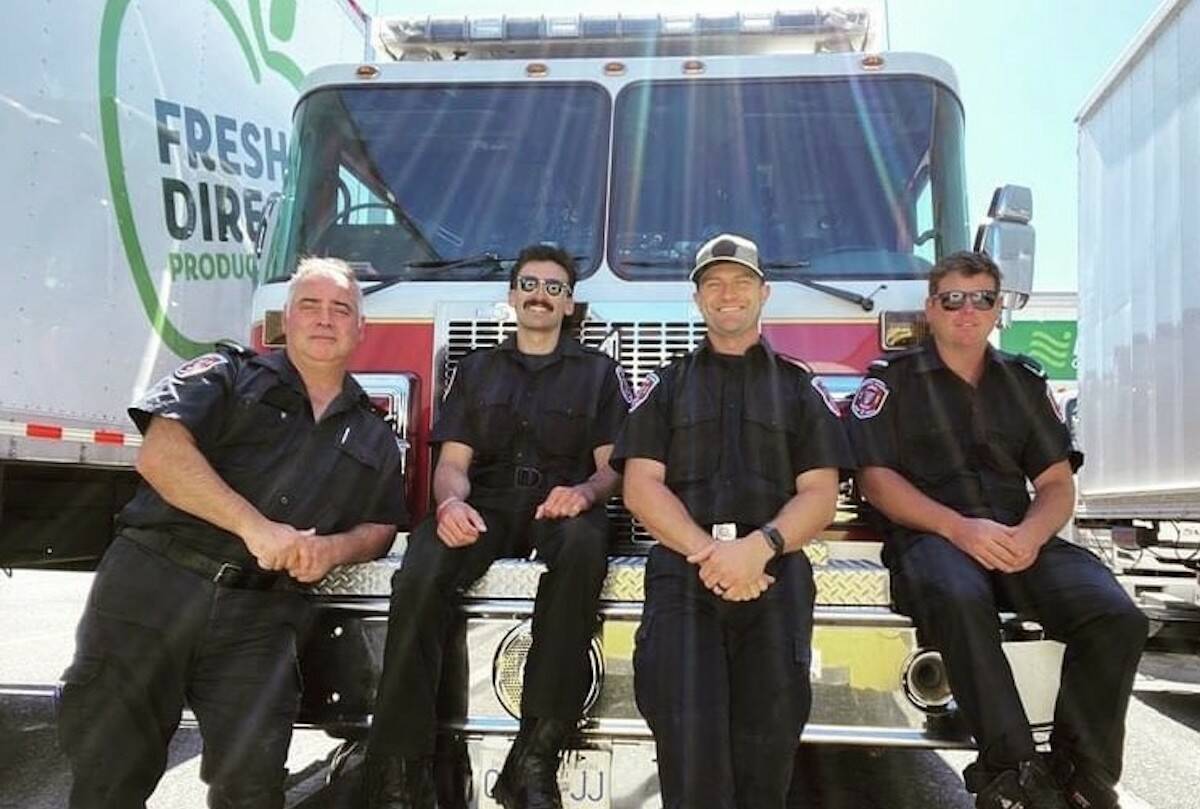 Central Saanich Fire Department Lt. Kyle Dupuis, firefighter Jamie Ravdin, firefighter Tristan Gentile & Lt. Greg Simpson have been deployed to fight the wildfires in Kelowna. (Central Saanich Fire Department/Instagram)