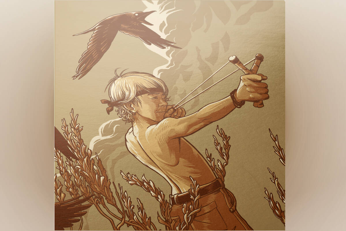 Skyler Punnett’s new illistration, ‘The Crow That Ate The Wind,’ honours the first responders who fight wildfires. (Skyler Punnett)
