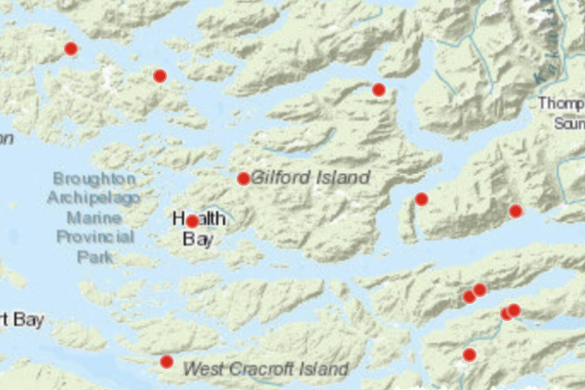 New wildfires, 13 in total, were caused by lightning strikes in the Broughton Archipelago and Call Inlet areas. Photo from BC Wildfire Service