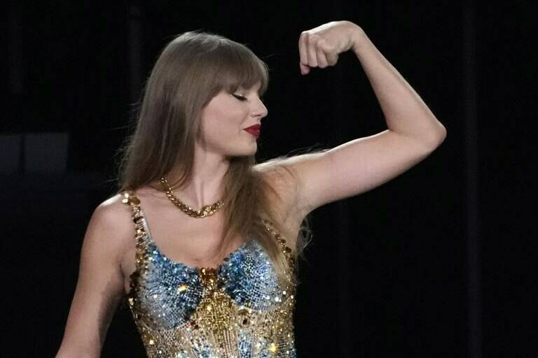 Taylor Swift performs during “The Eras Tour,” Monday, Aug. 7, 2023, at SoFi Stadium in Los Angeles. (AP Photo/Chris Pizzello)