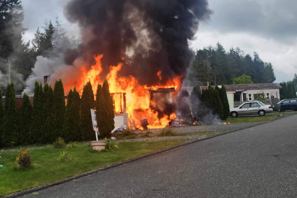 A trailer in the Beaver Harbour trailer park caught fire on Wednesday, Aug. 30. (Skylar Warnock photo)