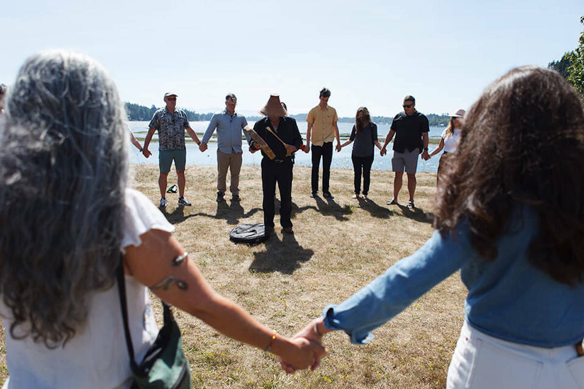 Balance Co-Lab research partners gathered at T’Sou-ke Nation to begin work on the recently funded project that will help Indigenous communities assess development proposals. (Credit: Geoff Howe/UVic)