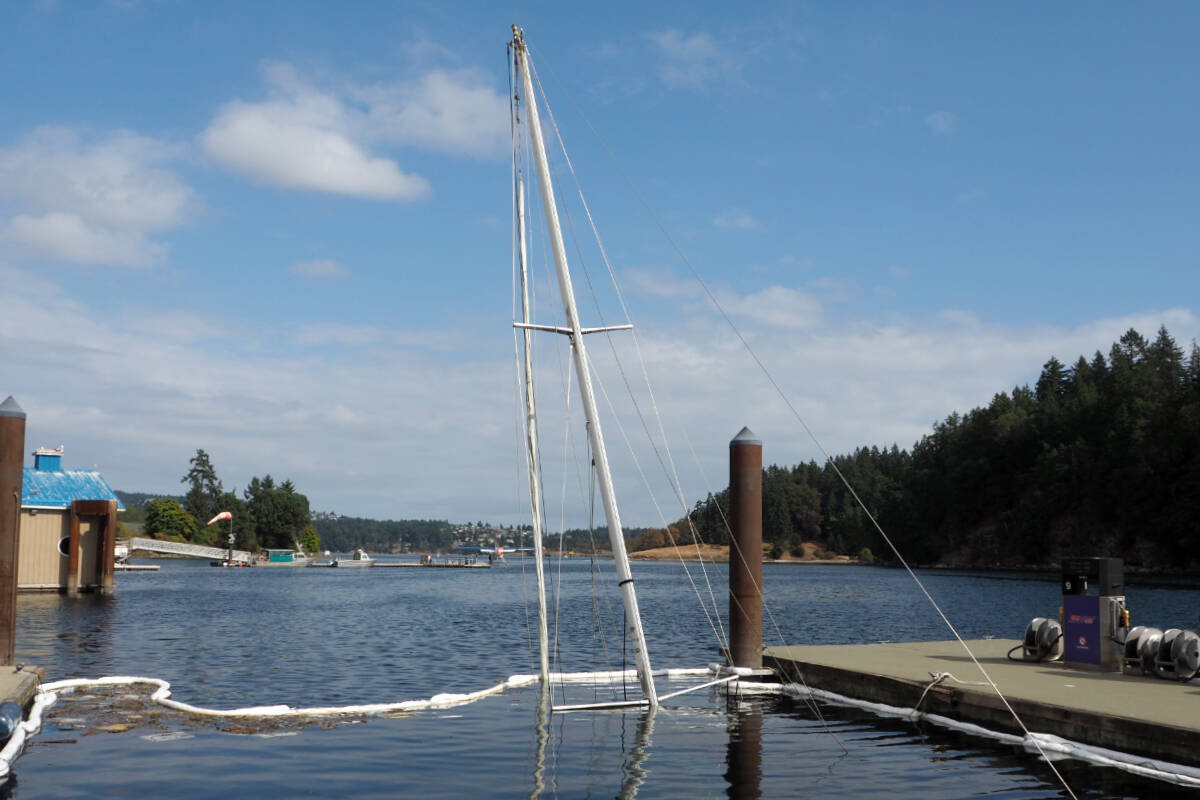 The Canadian Coast Guard was called after a sailboat sank at its moorings in Nanaimo over the Labour Day long weekend. (Chris Bush/News Bulletin)