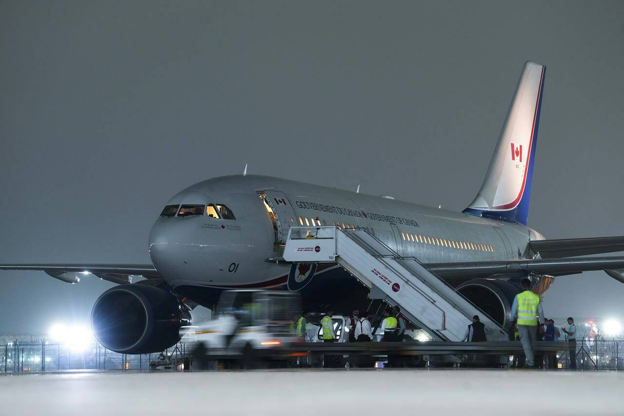 Canadian Prime Minister Justin Trudeau’s plane is seen on the tarmac after being grounded due to a technical issue following the G20 Summit in New Delhi, India on Sunday, Sept. 10, 2023. THE CANADIAN PRESS/Sean Kilpatrick