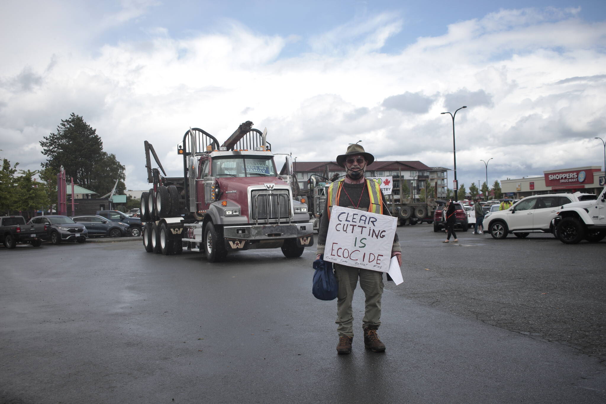 Even a forestry-dependent community like Campbell River has not been immune to anti-old growth logging protests like this one that turned into a much larger affair in the streets of downtown Campbell River in 2021. The protests took place at the same time as tensions were heightening around the Fairy Creek blockades on the southern half of Vancouver Island. Photo by Marc Kitteringham / Campbell River Mirror