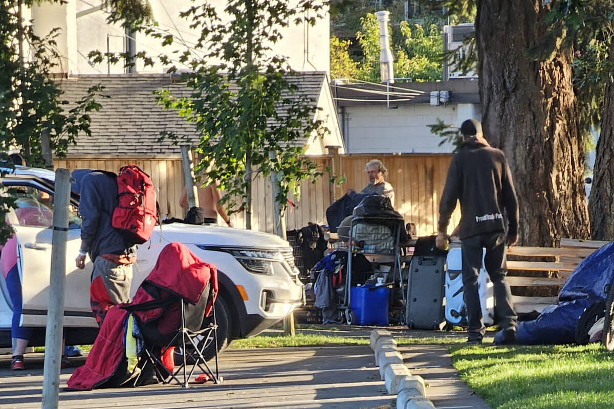 West Shore RCMP has seen a spike in the number of calls about the unhoused population at Danbrook Park in Langford. (Tanara Oliveira/News Staff)