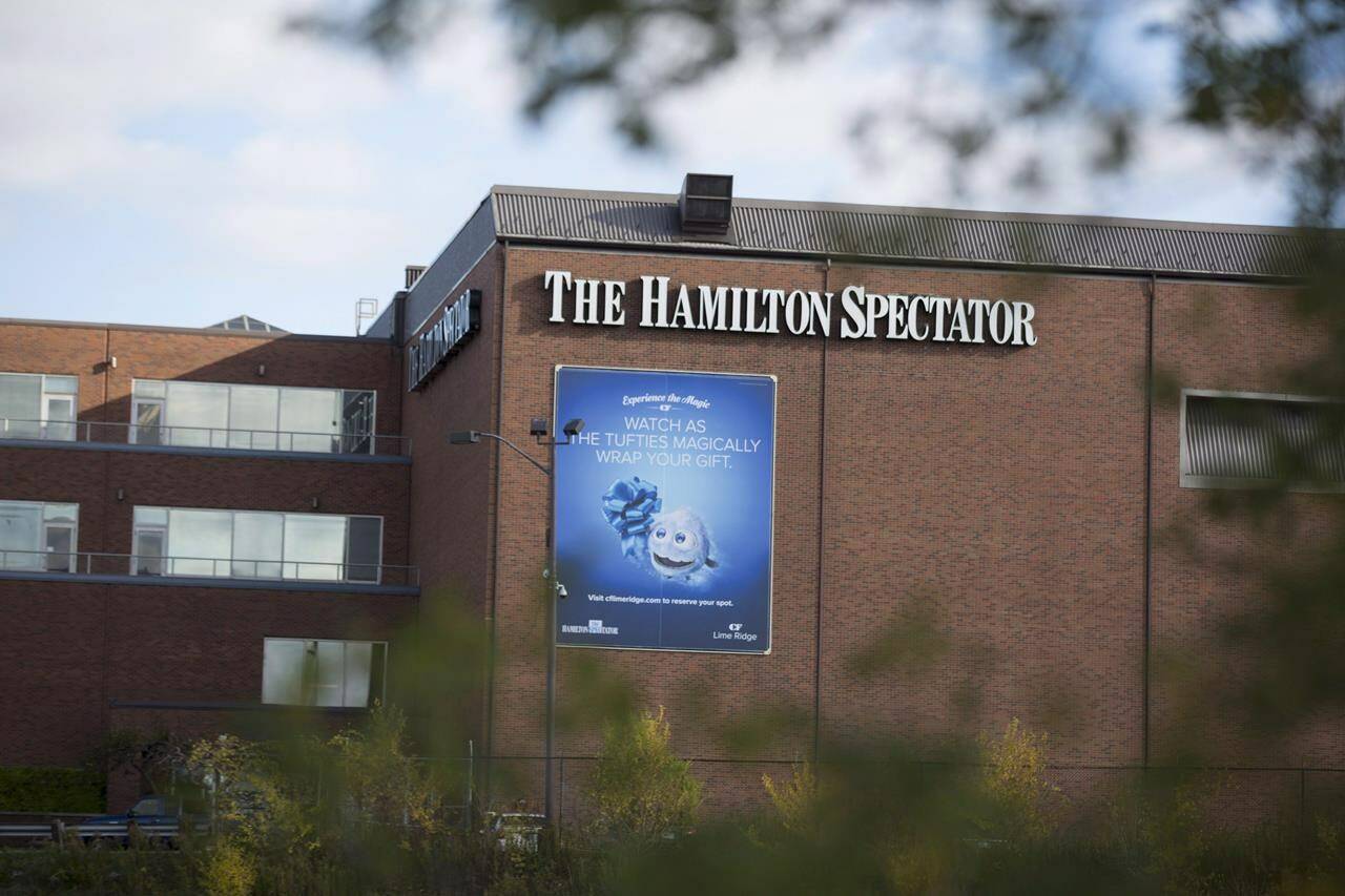 Metroland Media Group says it plans to end the print editions of its community newspapers, but will keep printing its regional dailies, including the Hamilton Spectator. Metroland is seeking protection under the Bankruptcy and Insolvency Act as part of a restructuring plan. The exterior of the Hamilton Spectator building in Hamilton, Ont., Friday, Nov. 3, 2017. THE CANADIAN PRESS/Peter Power